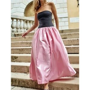 NWT Ciao Lucia Giselle Strapless Black Bodice Pink Full Satin Skirt Dress